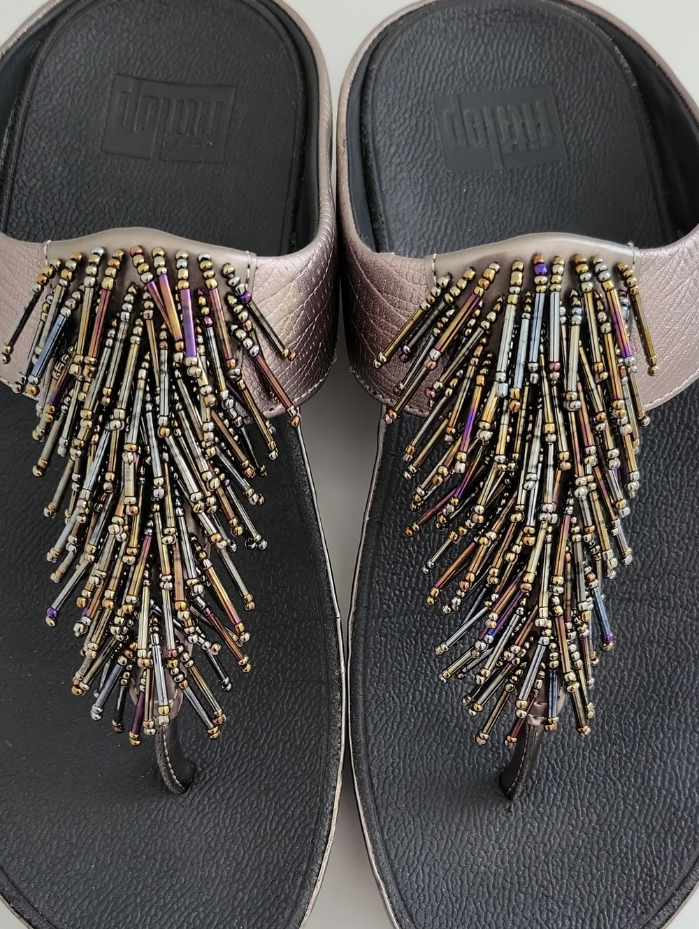 Fitflop Metallic Rose Gold Straps With Beaded Fringe Sandals - Picture 9 of 13